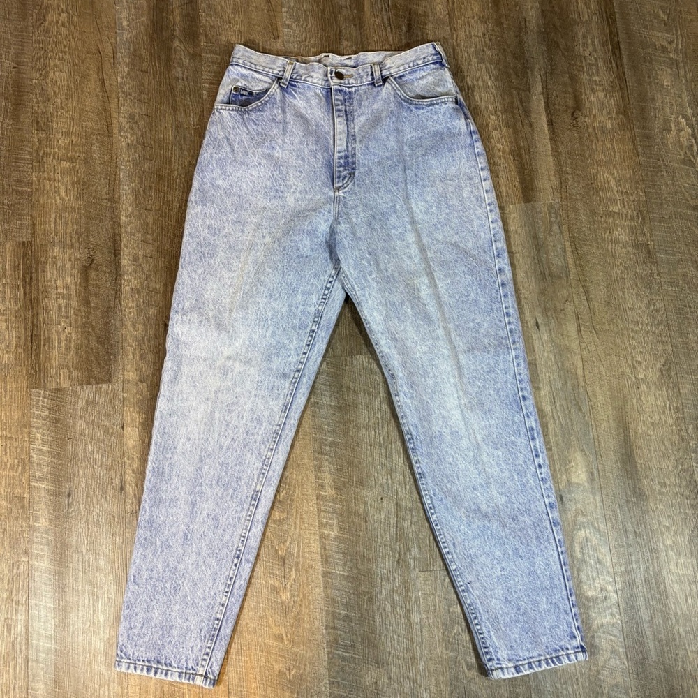 Vintage 80s Lee Acid Wash Curvy Mom Jeans 14 M High Waist Tapered Leg Made USA